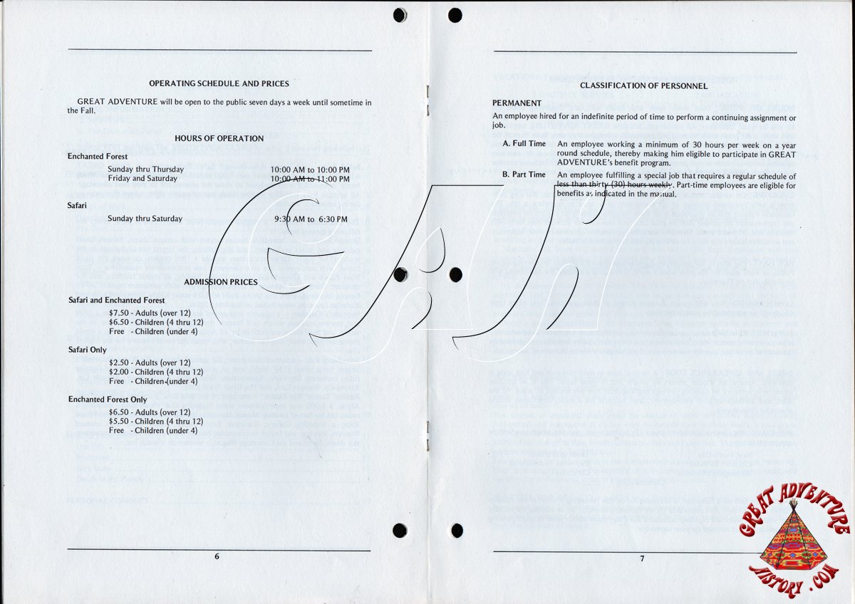 Great Adventure History 1974 Employee Handbook